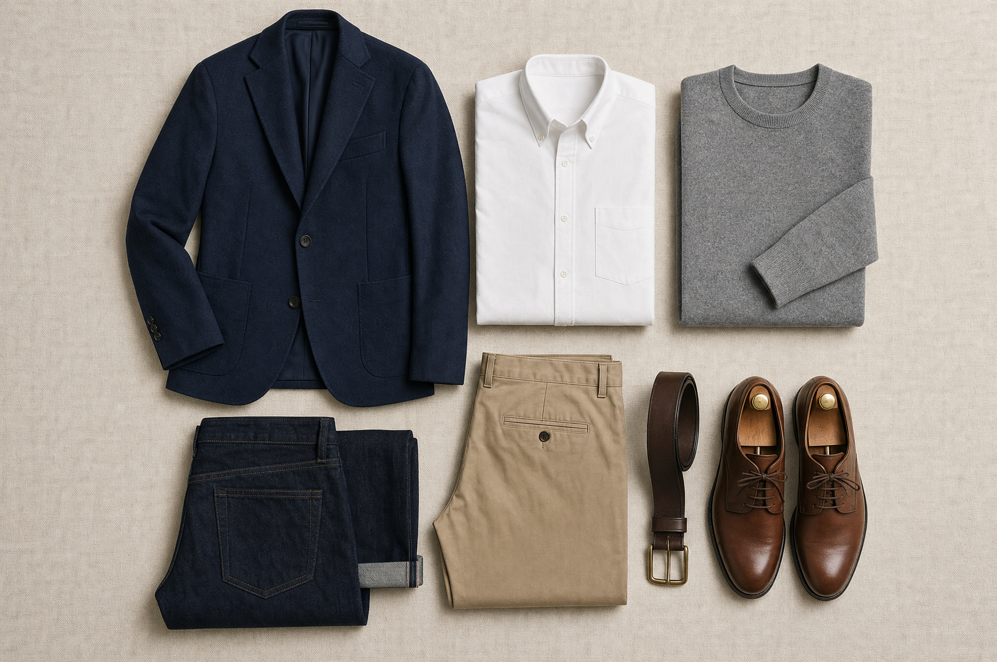 Minimalist capsule wardrobe laid flat
